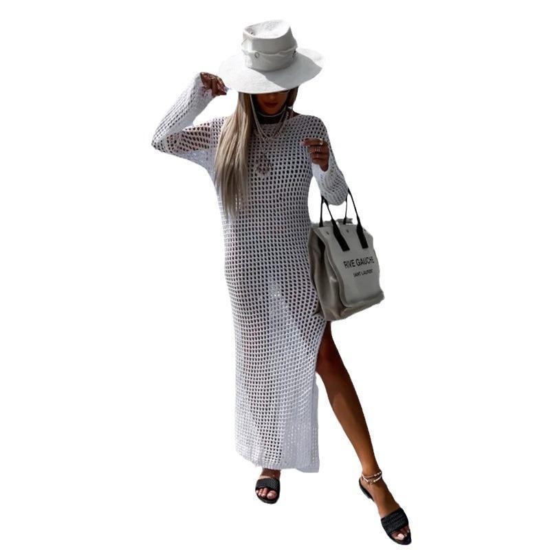 Women's crochet beach dress with deep slit and long cut Ivyshape