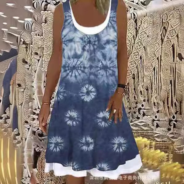 Women's Floral Print Sleeveless Beach Dress Ivyshape