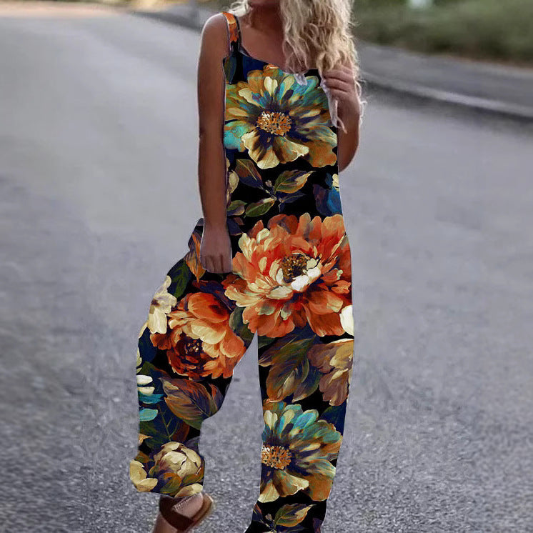 Women Artistic Floral Pattern Overall Ivyshape