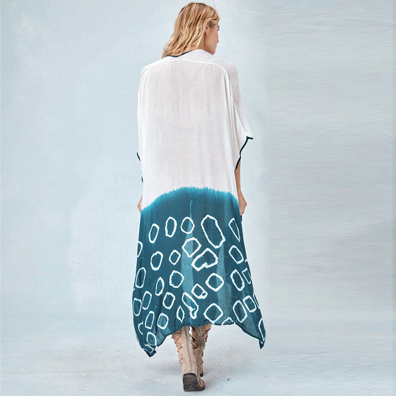Women's beach top with flowing silhouette and handcrafted pattern Ivyshape