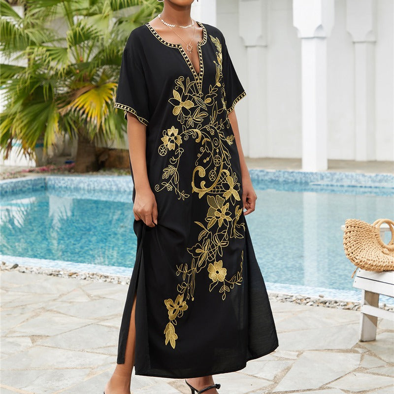 Women's Maxi Dress with elaborate floral embroidered lace Ivyshape