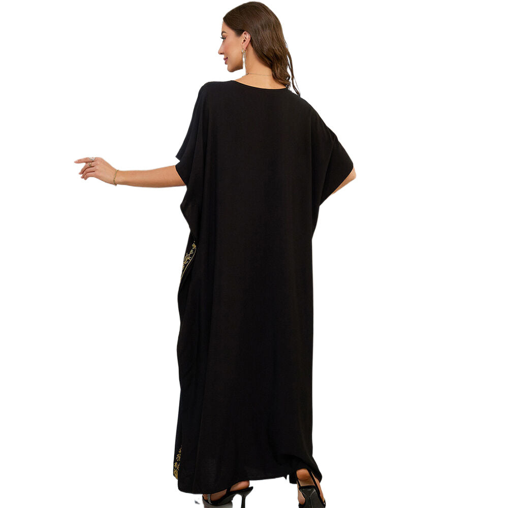 Ladies luxurious kaftan robe with elaborate embroidery and side slits Ivyshape