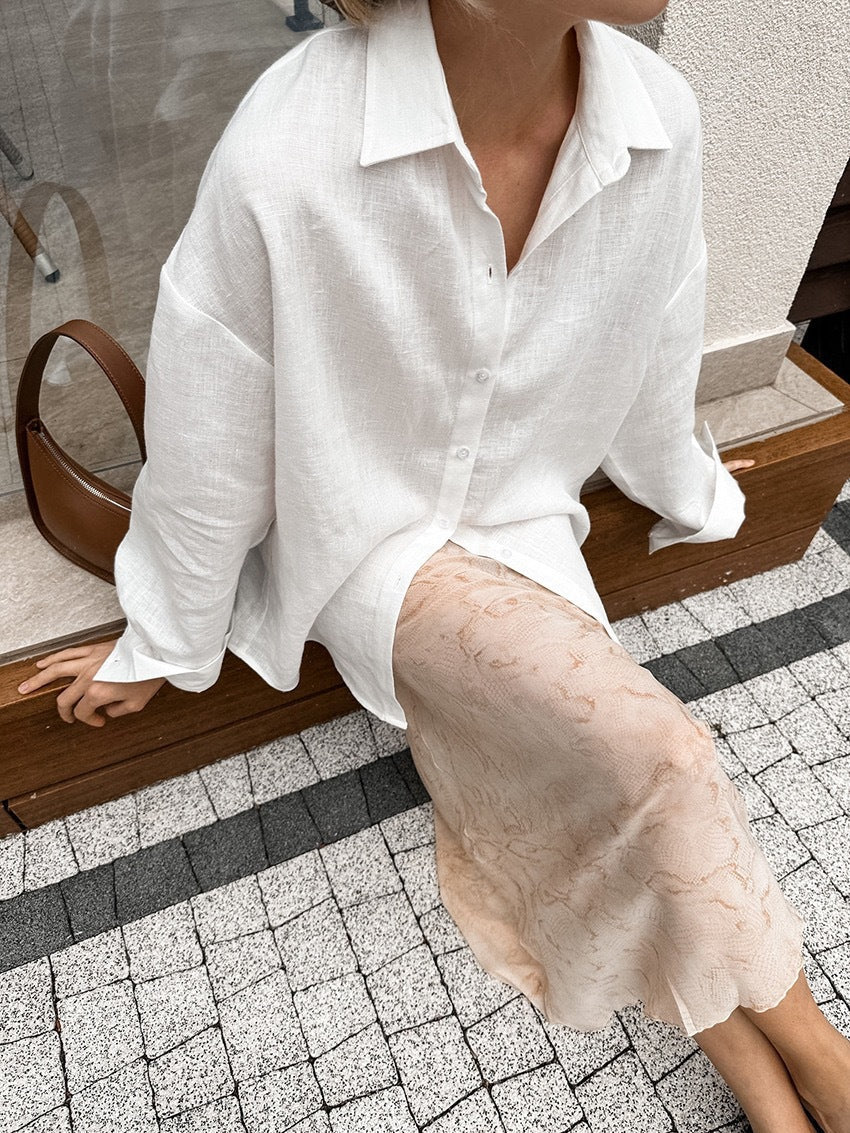 Women's Plus Size Linen Button Shirt Ivyshape