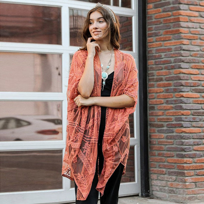 Women elegant crochet kimono jacket Ivyshape
