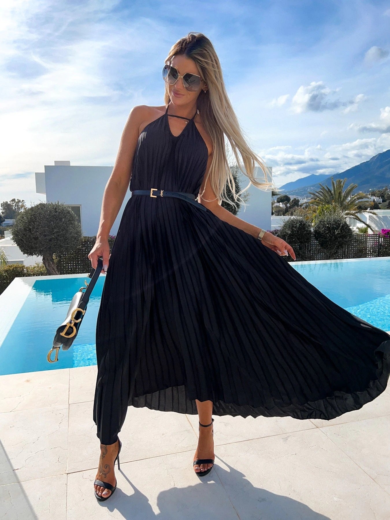 Women’s maxi dress with pleats and halter design Ivyshape