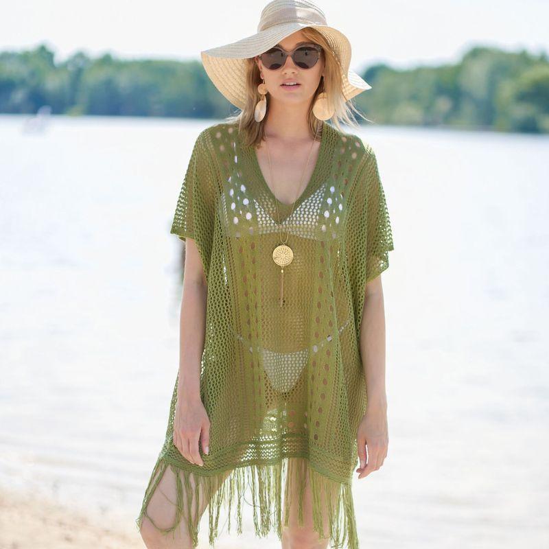 Women's beach tunic in bohemian style with fringes Ivyshape