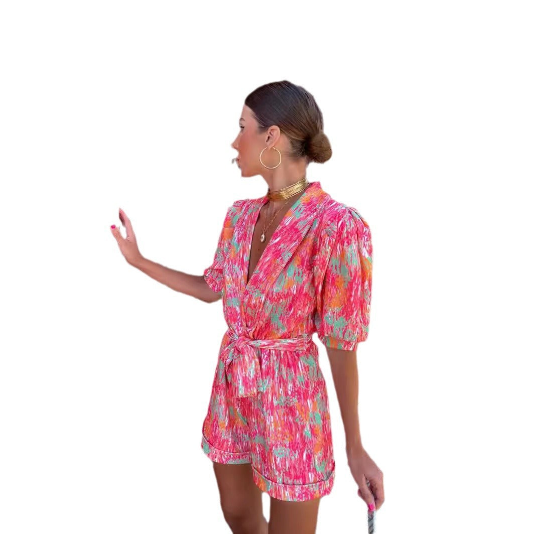 Ladies Lively Print Casual Jumpsuit Ivyshape
