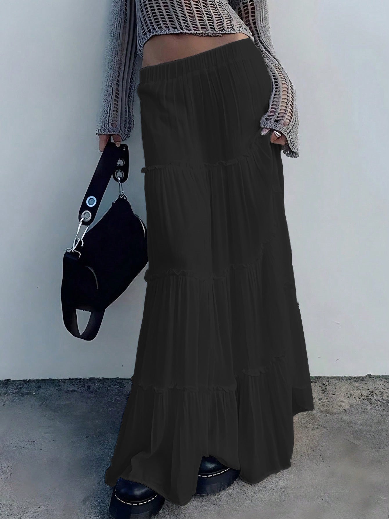 Ladies Flowing Tiered Maxi Skirt Ivyshape