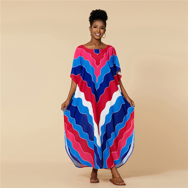 Women's kaftan with modern wave design and wide-cut sleeves Ivyshape