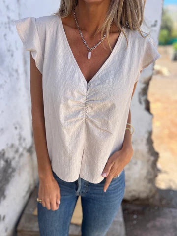 Women's Structured V-Neck Ruffle Hem Top Ivyshape