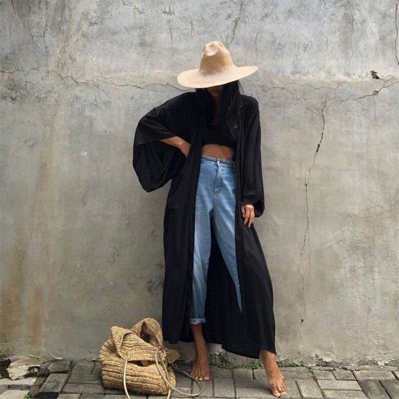 Ladies summer beach cover-up with flowing sleeves and side slit Ivyshape