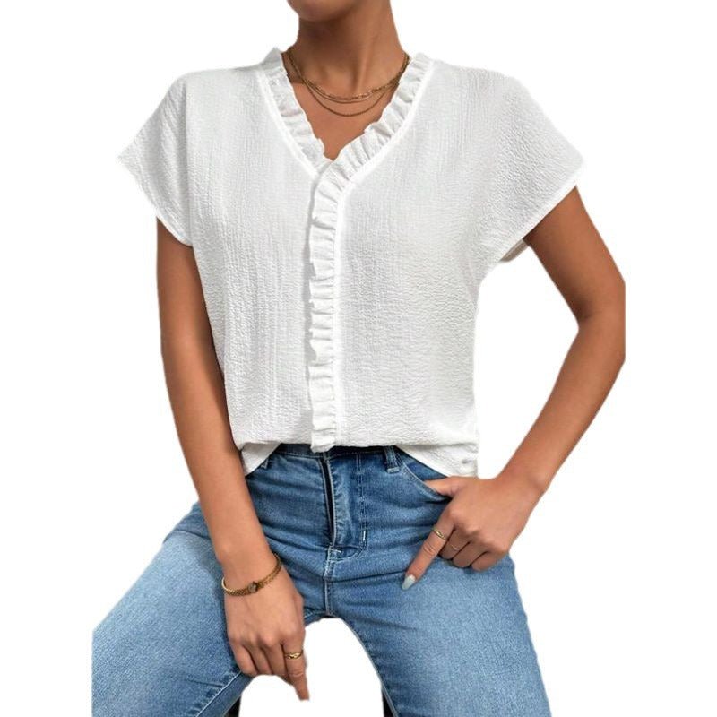 Women's blouse with ruffles and short sleeves Ivyshape