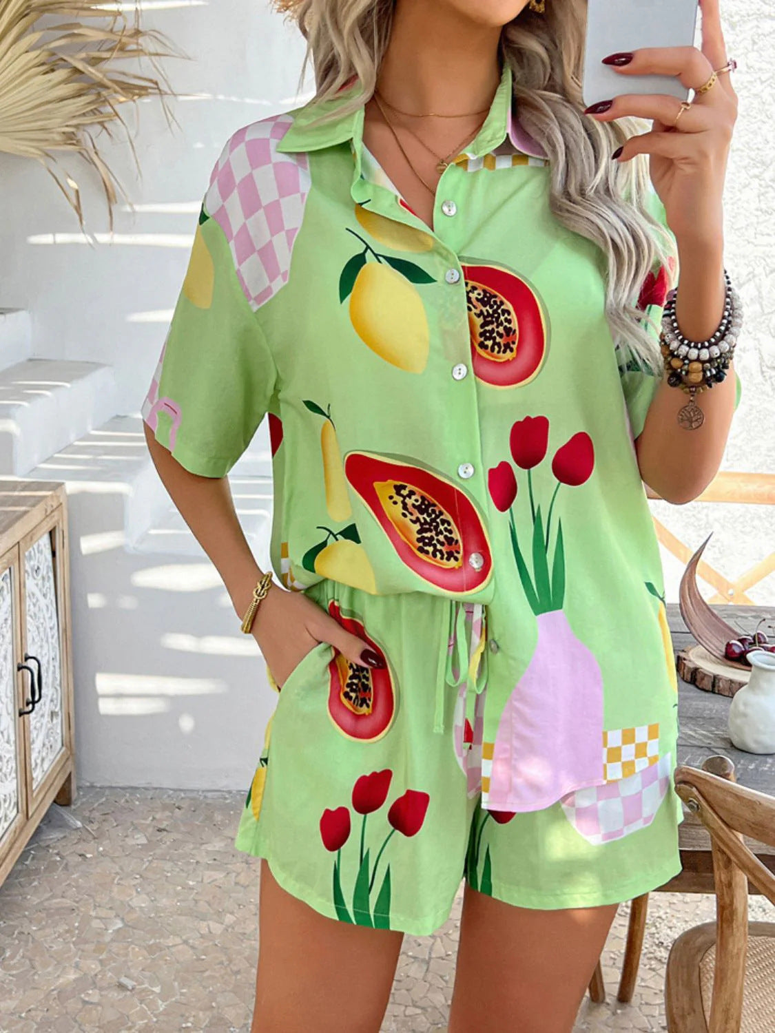 Ladies printed loose two-piece set Ivyshape