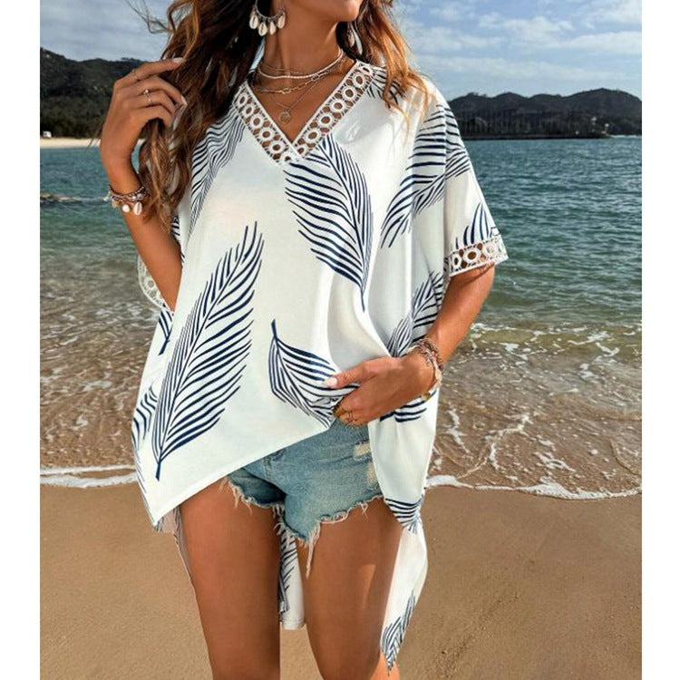 Ladies beach tunic with elegant lace embroidery Ivyshape