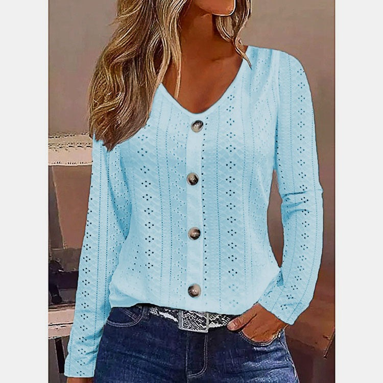 Women's elegant long-sleeve blouse with button details Ivyshape
