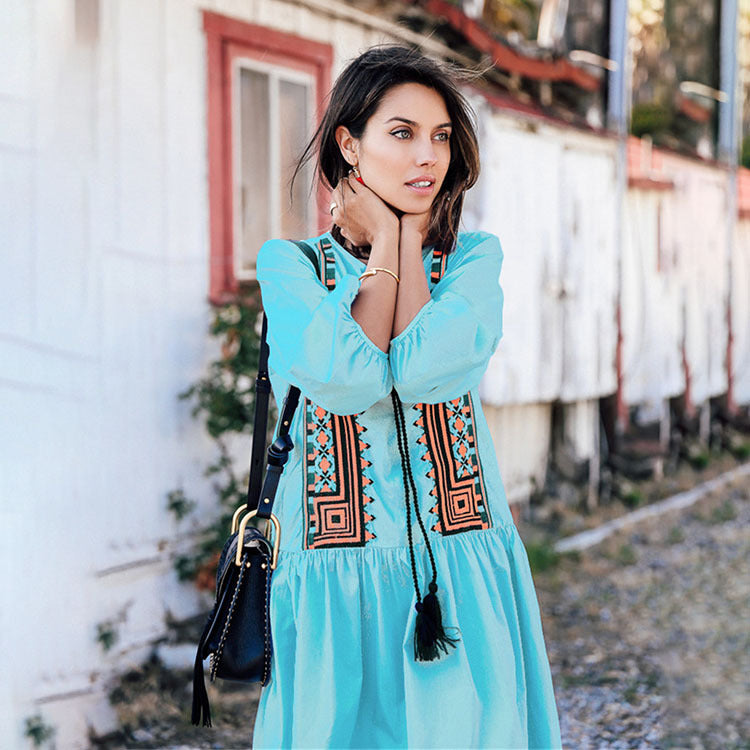 Ladies casual dress with artistic embroidery design Ivyshape
