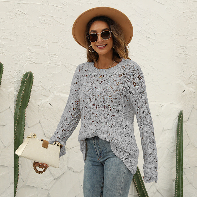 Women's knitted sweater with airy crochet structure and casual fit Ivyshape