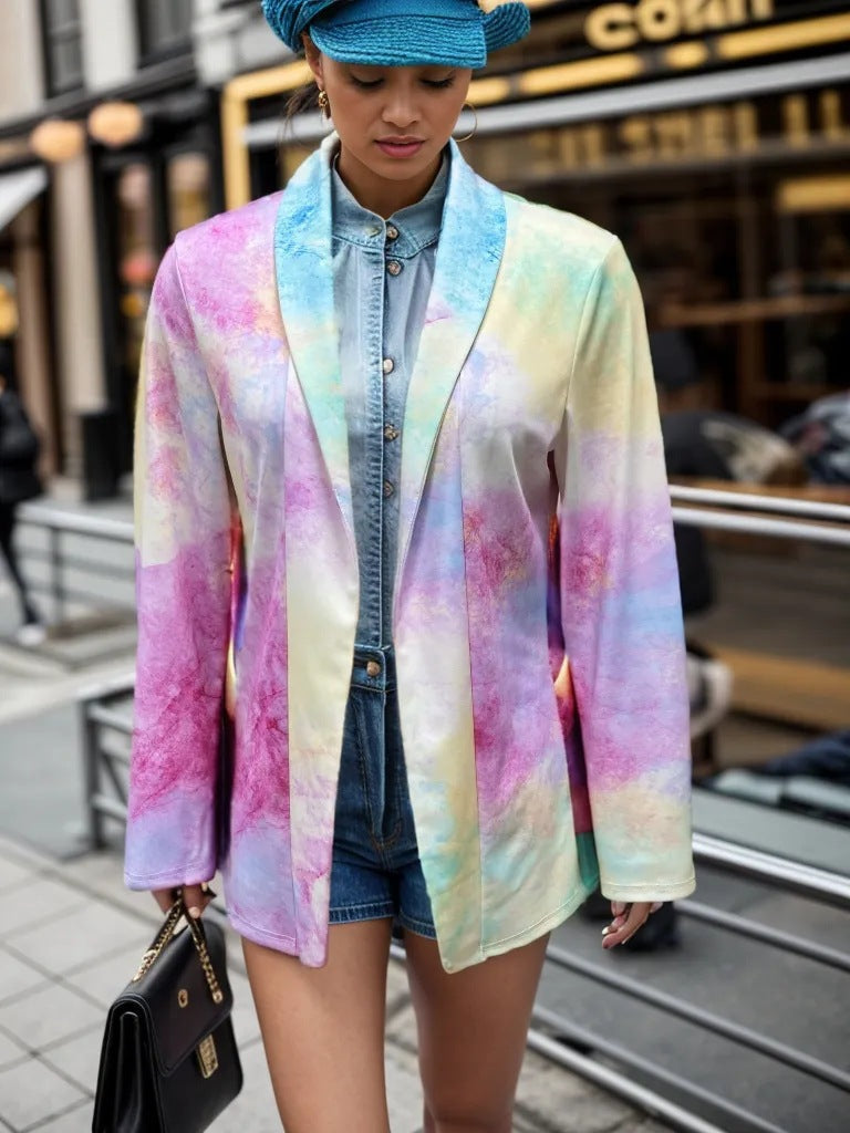 Ladies Stylish Open Blazer Jacket with Leo Pattern Ivyshape