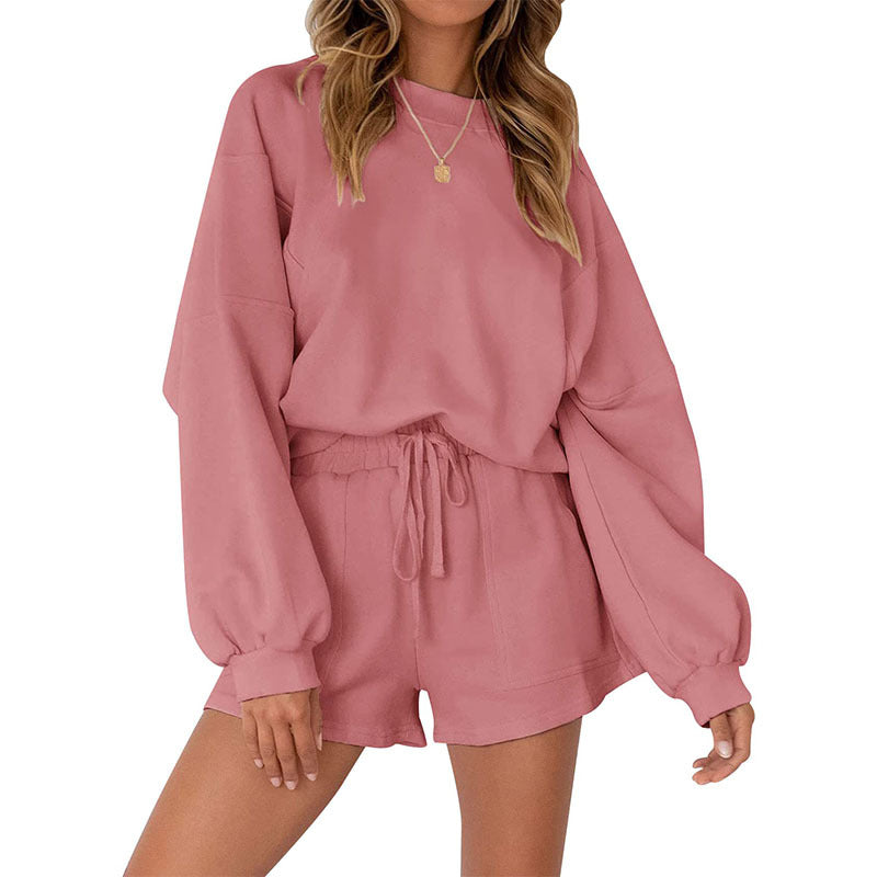 Women's Casual Sports Set with Loose Sweatshirt and Shorts Ivyshape