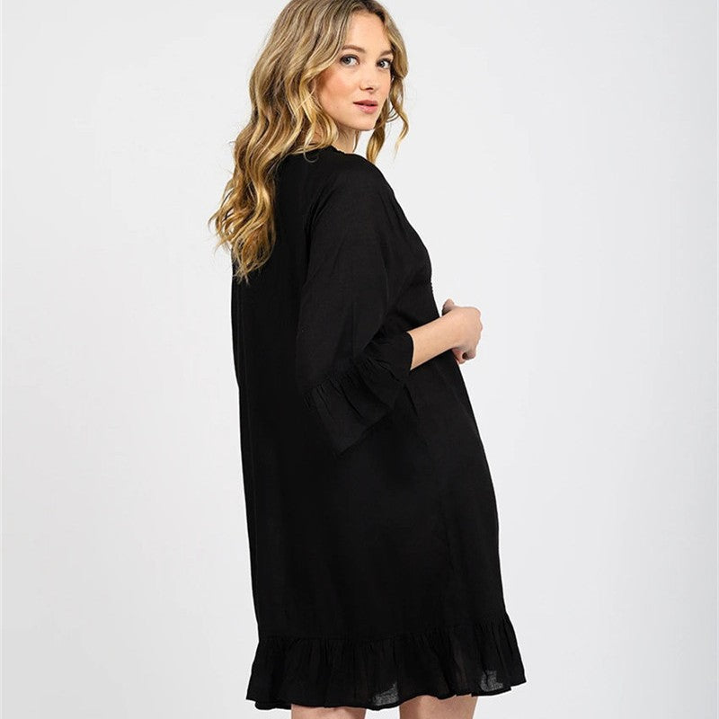 Women's beach tunic with elegant crochet pattern and ruffle details Ivyshape