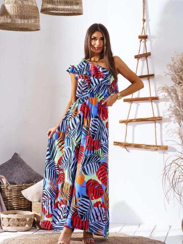 Women's maxi dress with off-shoulder design and playful ruffle details Ivyshape