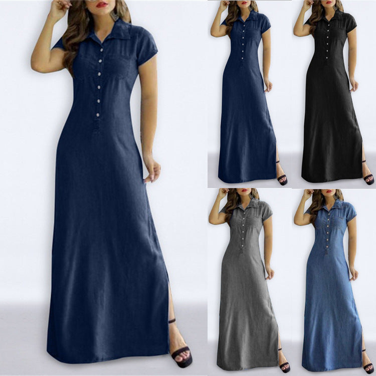 Women's shirt dress with elegant button design and side slit Ivyshape