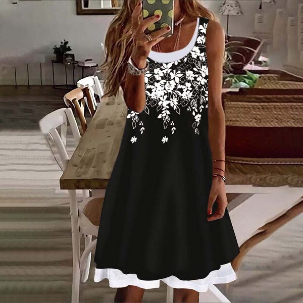 Ladies Floral Embroidery A-Line Dress Ivyshape