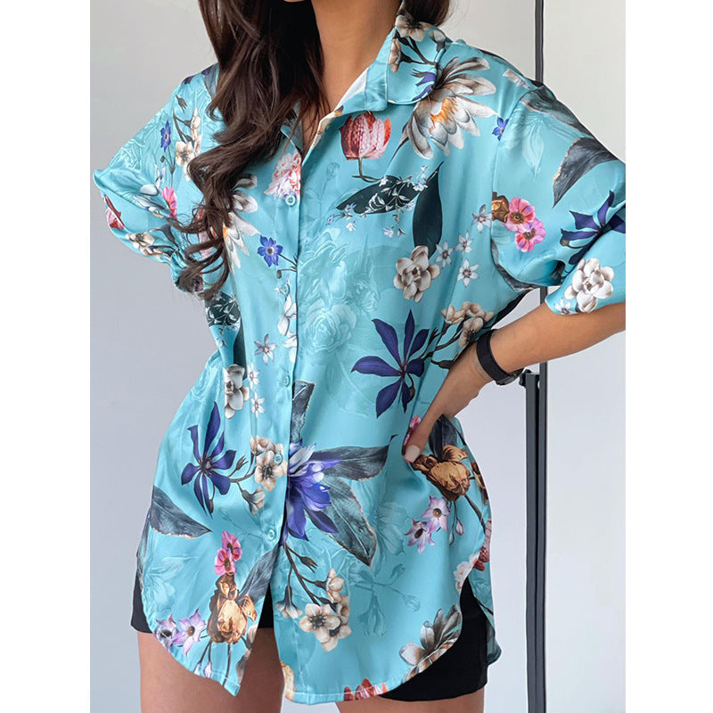 Women's leisure blouse with floral design and loose fit Ivyshape