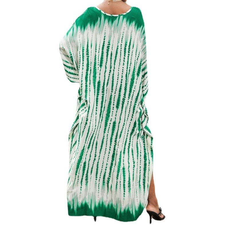Ladies Maxi Beach Dress with Deep V-Neck and Playful Slit Ivyshape