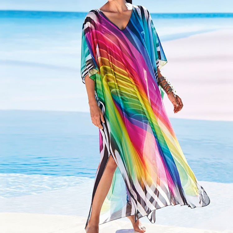 Women's beach kaftan with fashionable wave pattern Ivyshape