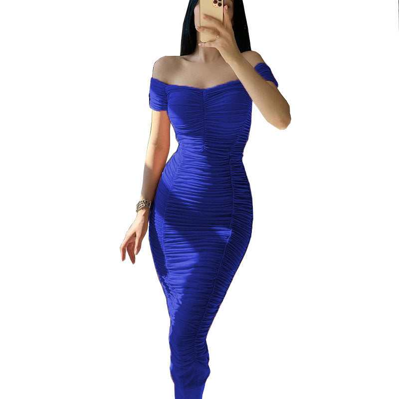 Women's Off-Shoulder Gathered Midi Dress Ivyshape