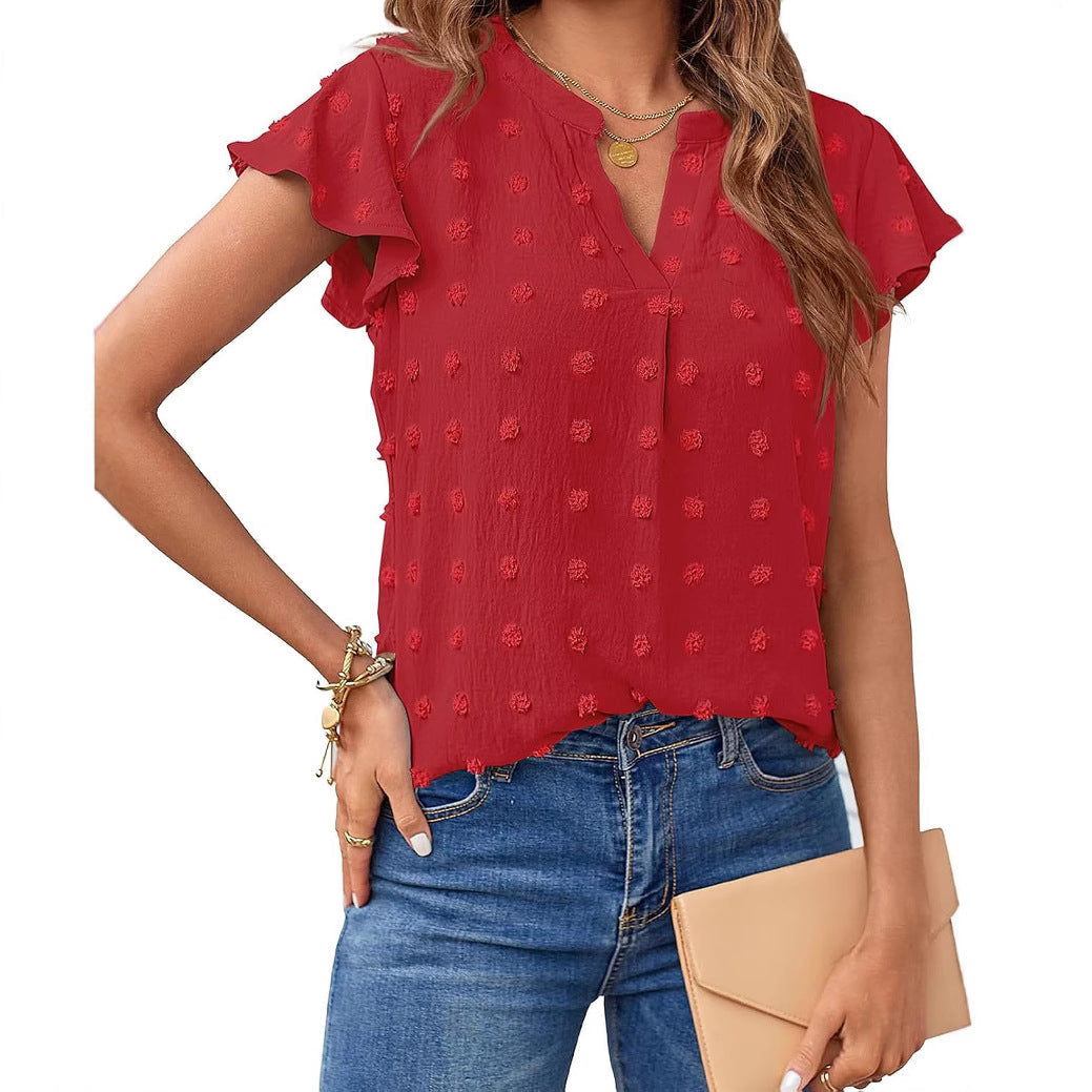 Ladies Short Sleeve Textured Blouse Shirt Ivyshape
