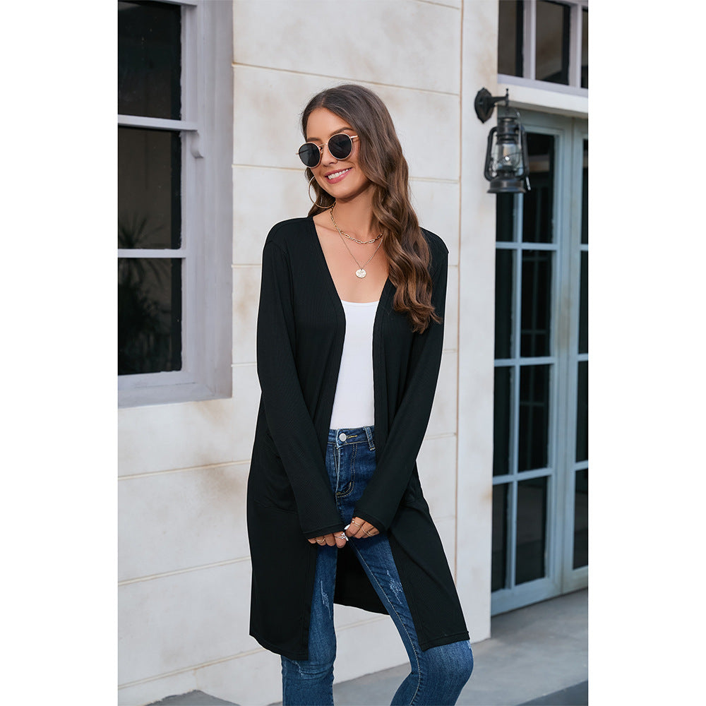 Women's long cardigan with practical pockets and casual cut Ivyshape