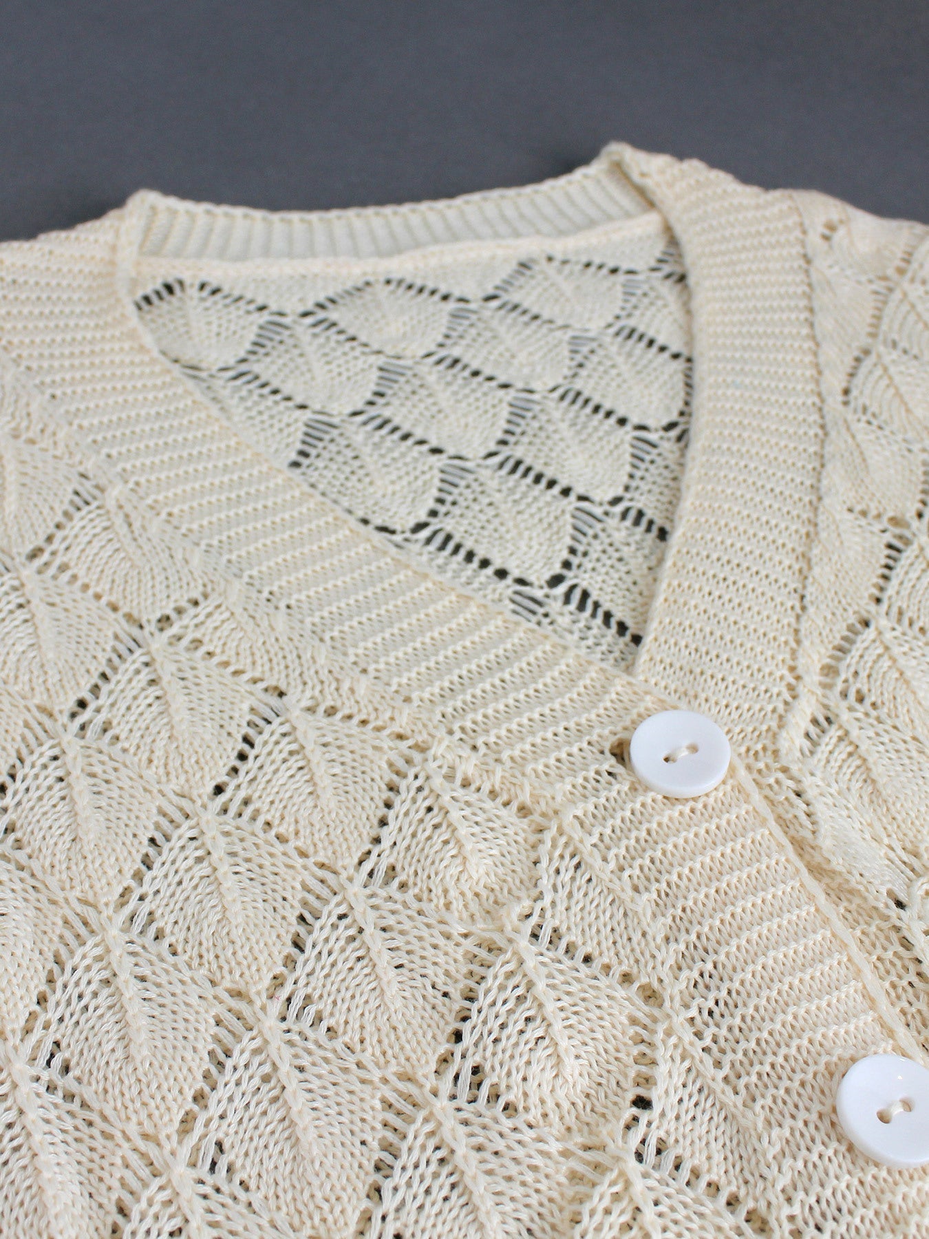 Ladies airy knit cardigan with open front and delicate lace pattern Ivyshape