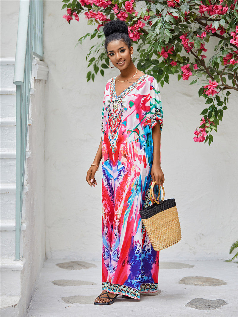 Women's beach kaftan with intricate pattern and elegant embellishments Ivyshape