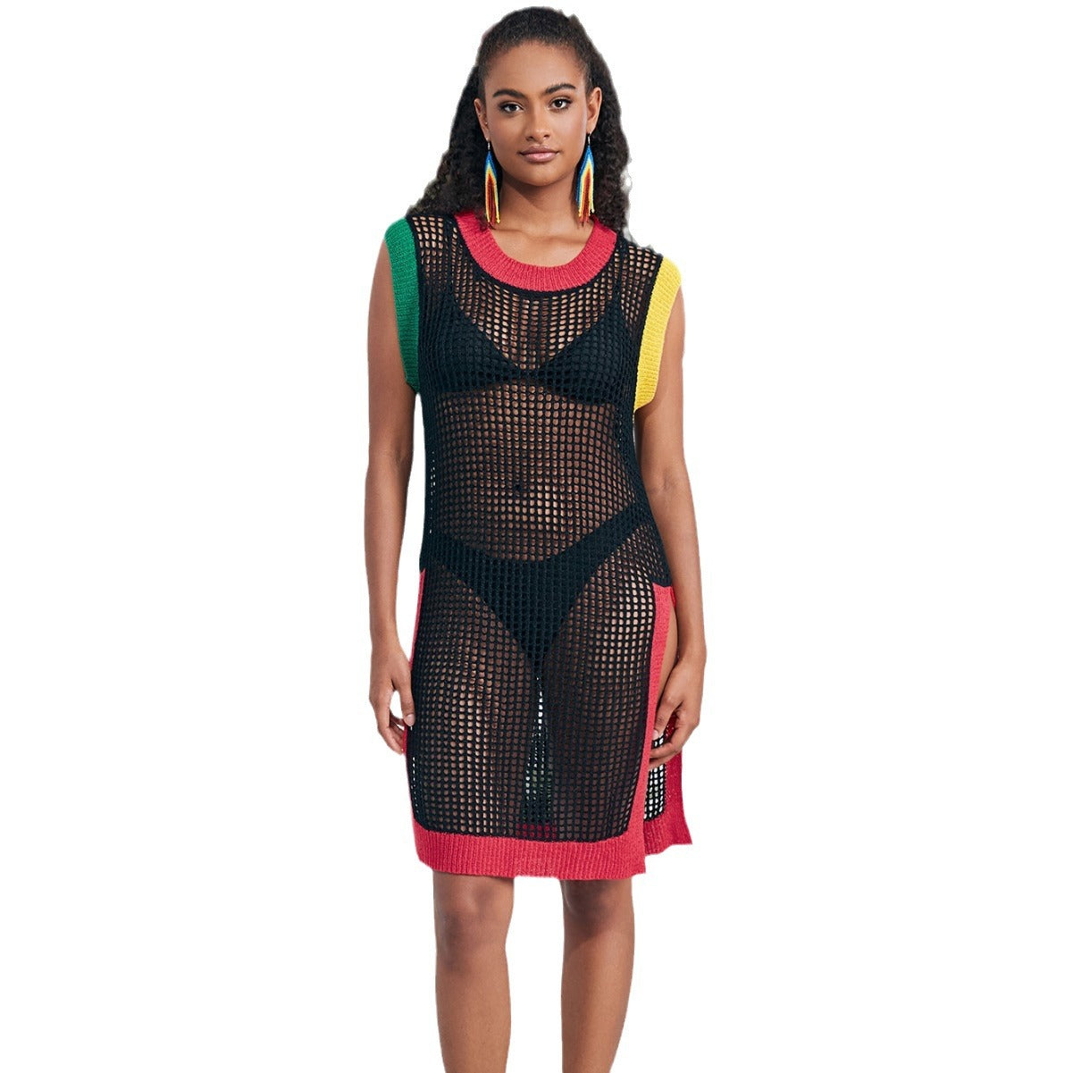 Women Trendy Mesh Beach Overlay with Colored Accents Ivyshape