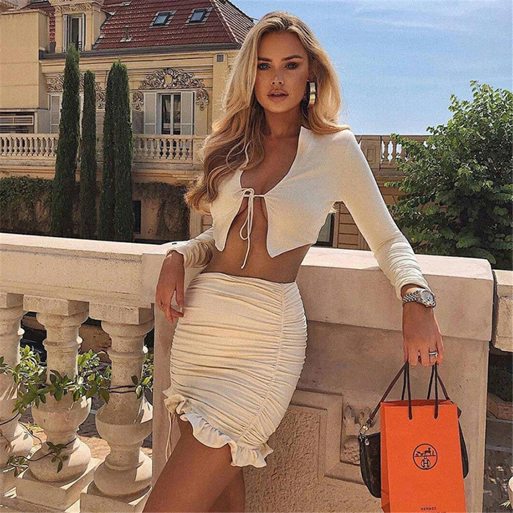 Women Crop Top and Ruffle Skirt Set Ivyshape