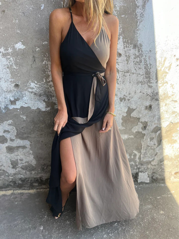 Women Halter Maxi Dress with Asymmetric Hem Ivyshape