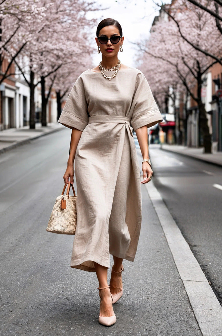 Ladies Elegant Wrap Dress with Wide Cut Sleeves and Fitted Design Ivyshape