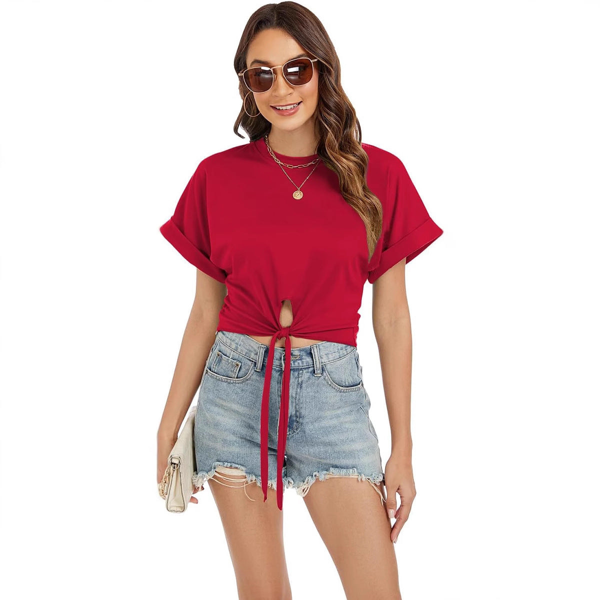 Women's Short Sleeve Top with Front Knot Ivyshape