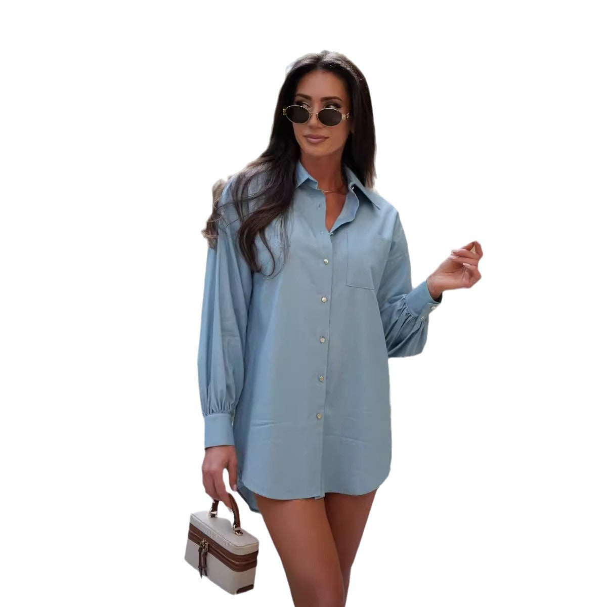 Women's Casual Blouse with Elegant Puff Sleeves and Button Placket Ivyshape