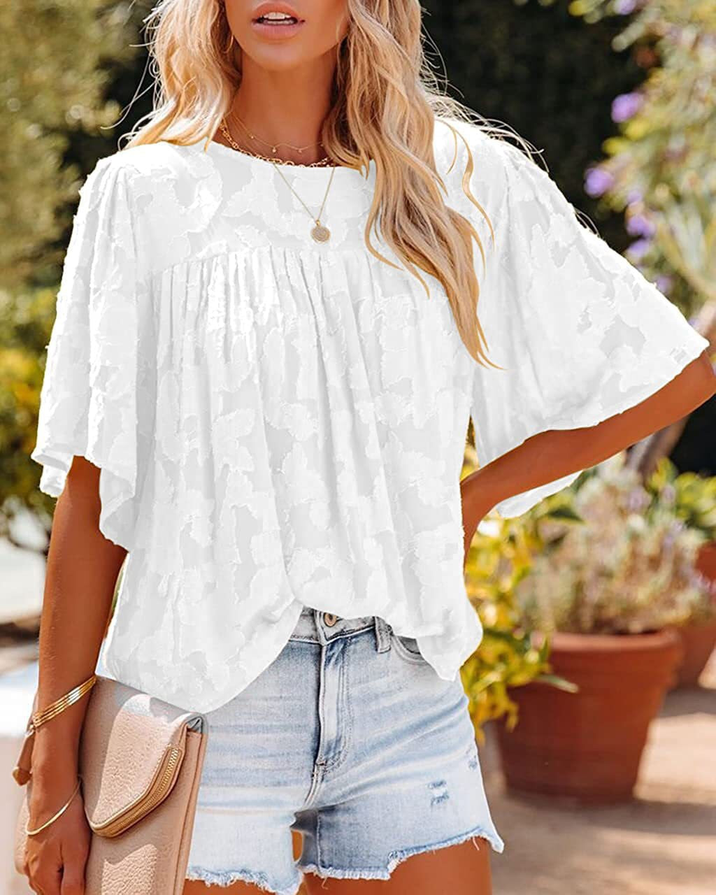 Women's Flowing Structured Short Sleeve Blouse Ivyshape