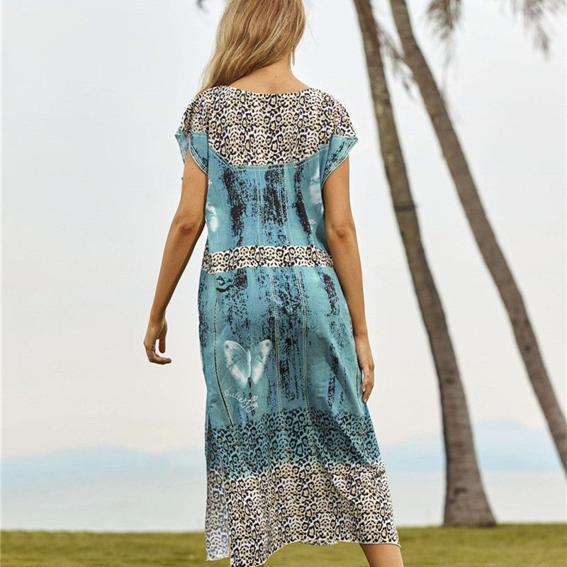 Women's maxi dress with elegant animal print and casual cut Ivyshape