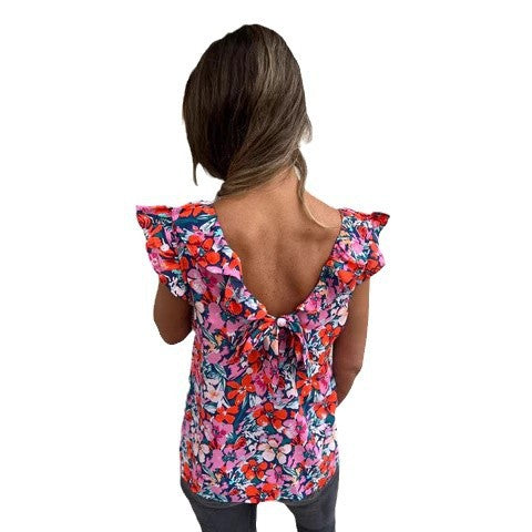 Women Flower Ruffle Sleeve Top Ivyshape
