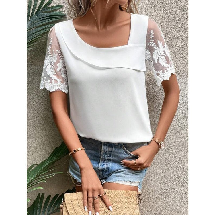 Women's Elegant Blouse with Lace Sleeves Ivyshape