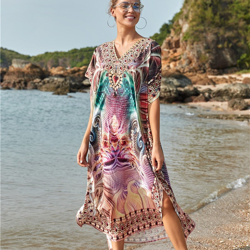 Women's airy beach poncho with intricate patterns Ivyshape