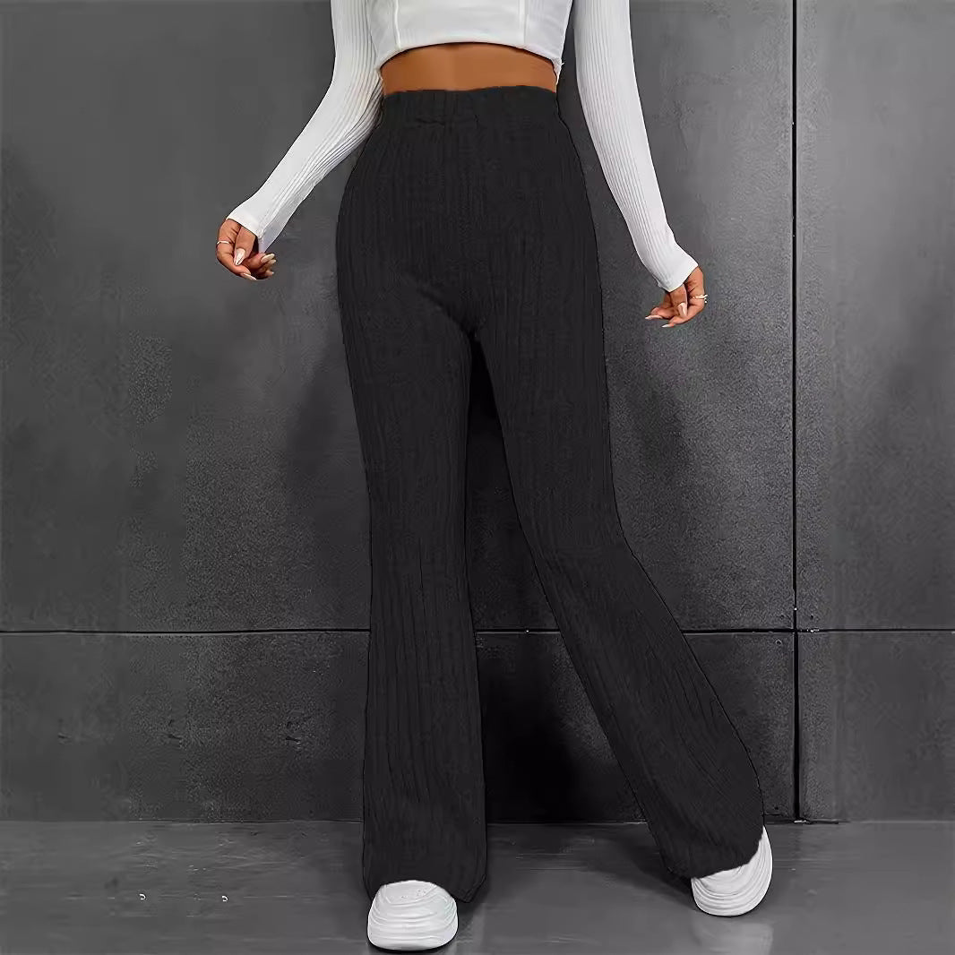 Ladies Flared Rib Knit Pants Ivyshape