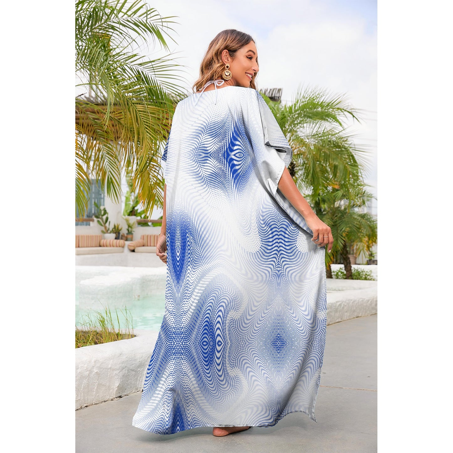 Ladies maxi beach robe with floral design and elegant side slits Ivyshape
