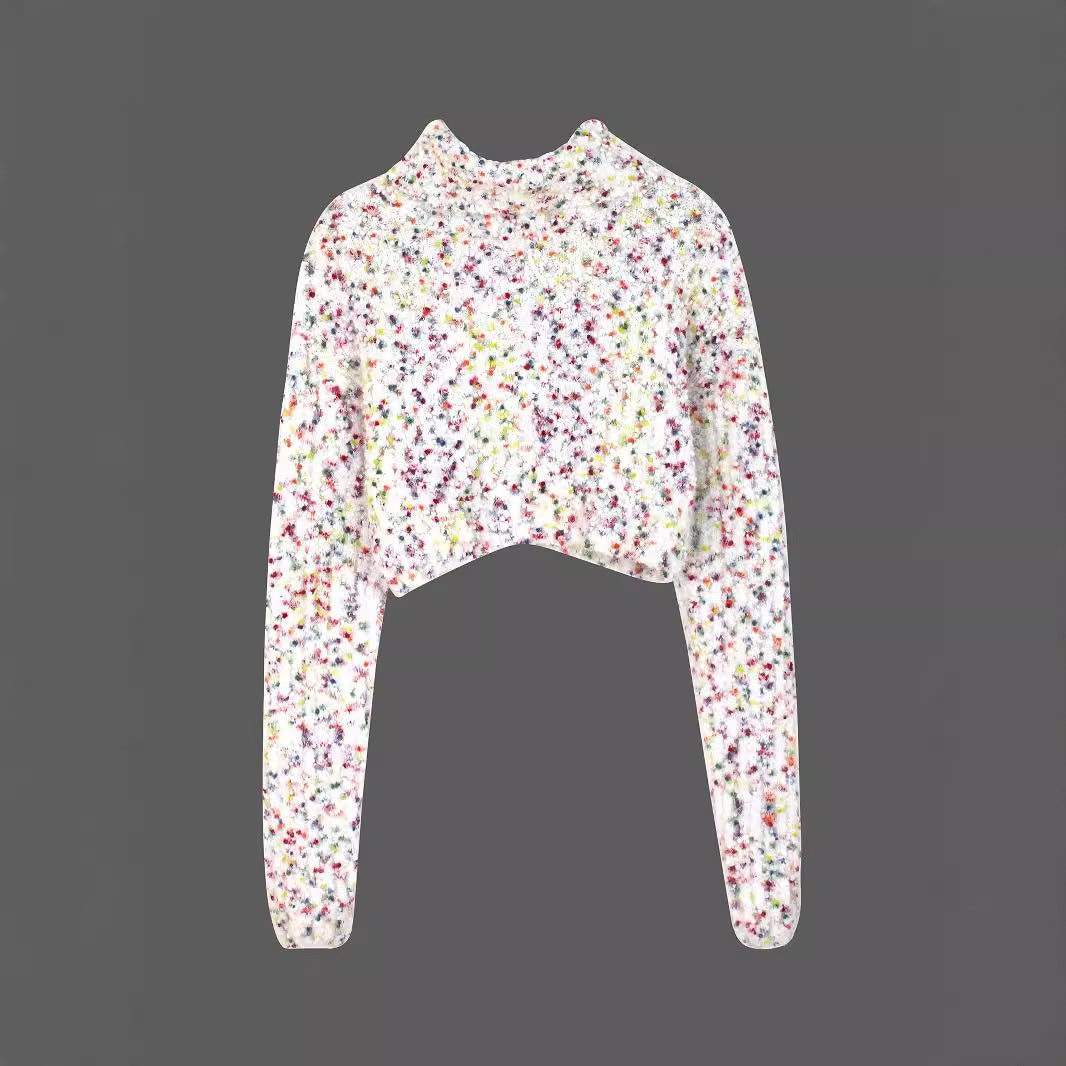 Women's stylish crop sweater with colorful textured pattern Ivyshape