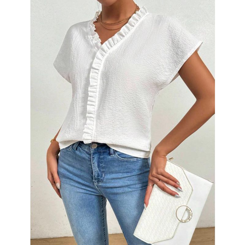 Women's blouse with ruffles and short sleeves Ivyshape